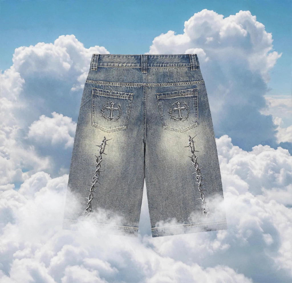 Vintage Wash Baggy Denim Shorts